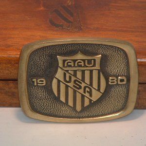 Pre-owned Vintage 1980 BTS Solid Brass AAU USA Belt Buckle
